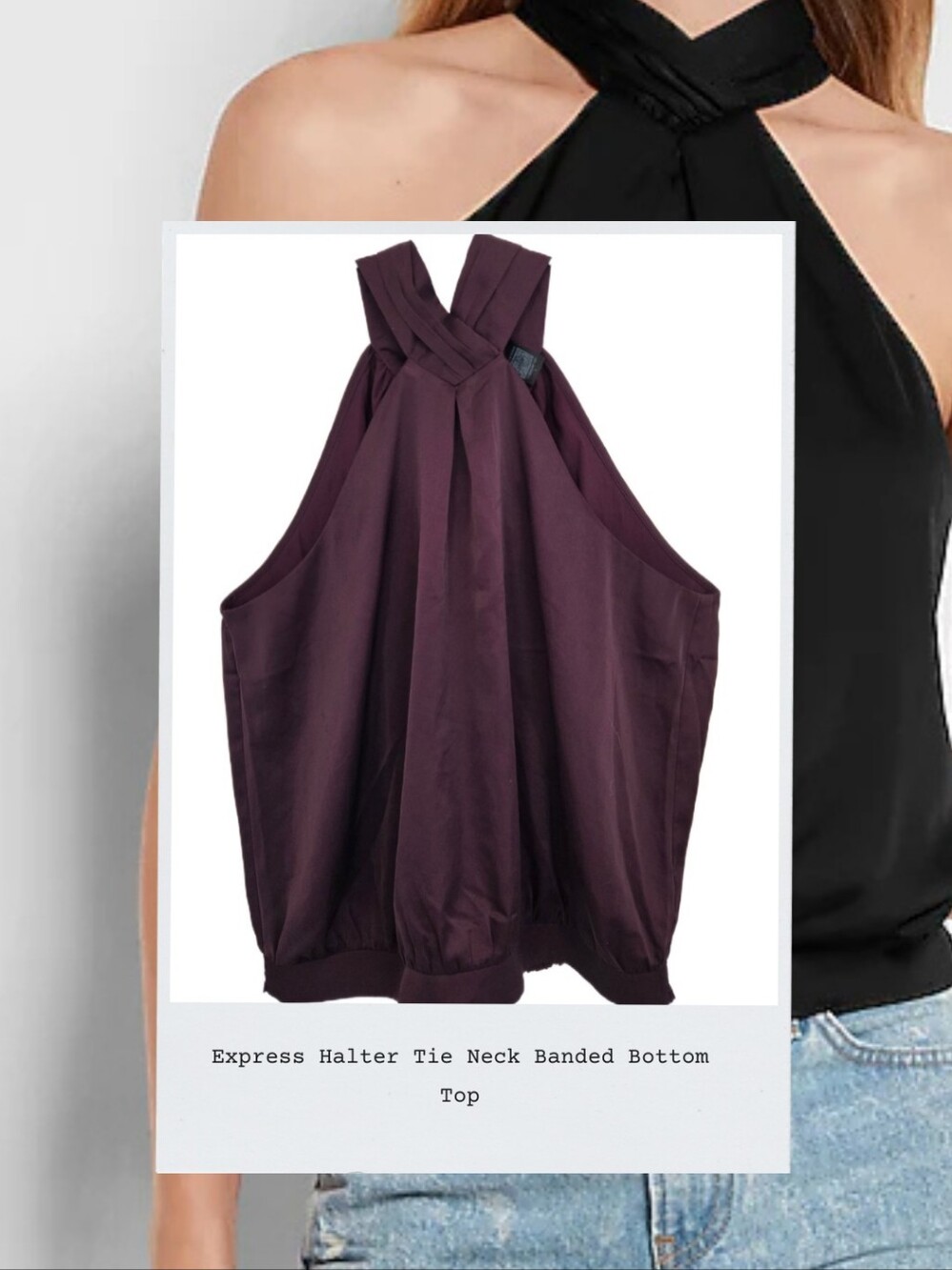 Express High Halter Tie Neck Banded Bottom Top (size L)